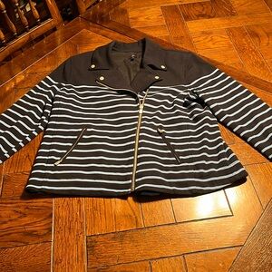 NYDJ Striped Long Sleeved Zipper Blue Moto Jacket Sz.L